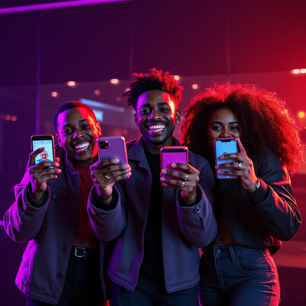 Jeunes créateurs africains célébrant leur croissance sur les réseaux sociaux